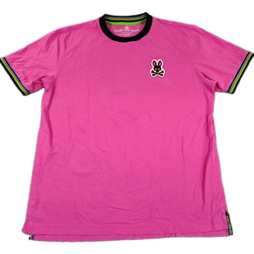 Psycho Bunny Logan Ringer Tee Men’s 7 XL Pink Pima Cotton T Shirt Designer GUC